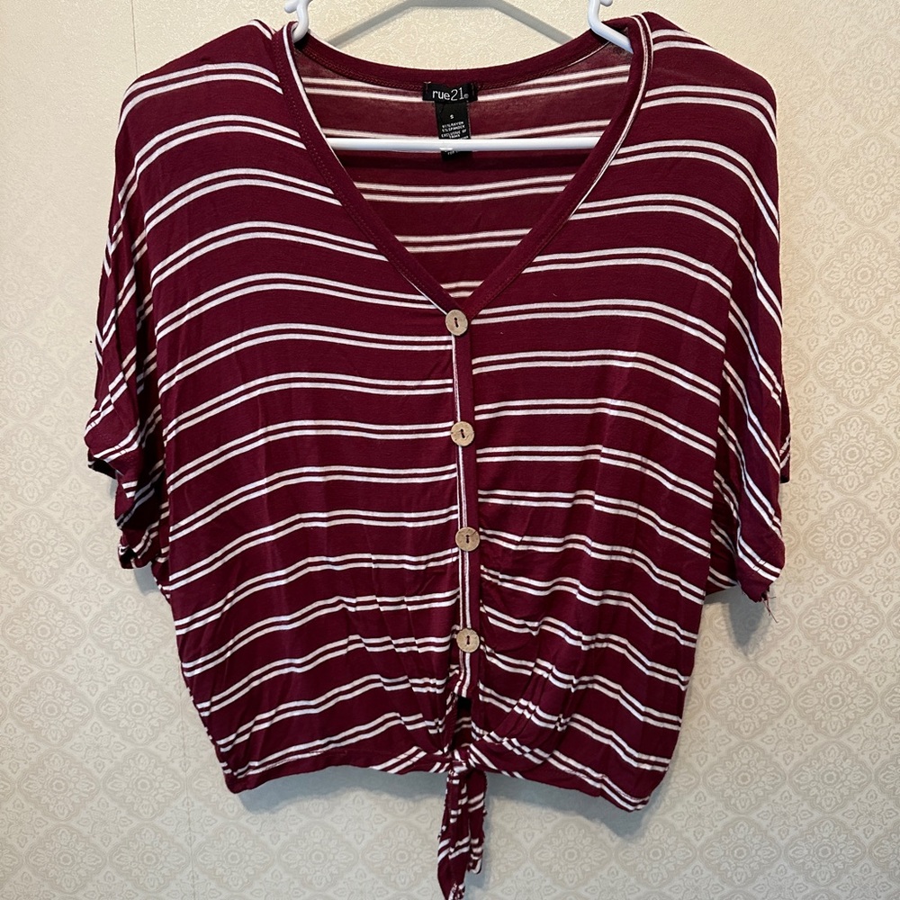 Rue21 Dolman Striped Maroon Top Size Small